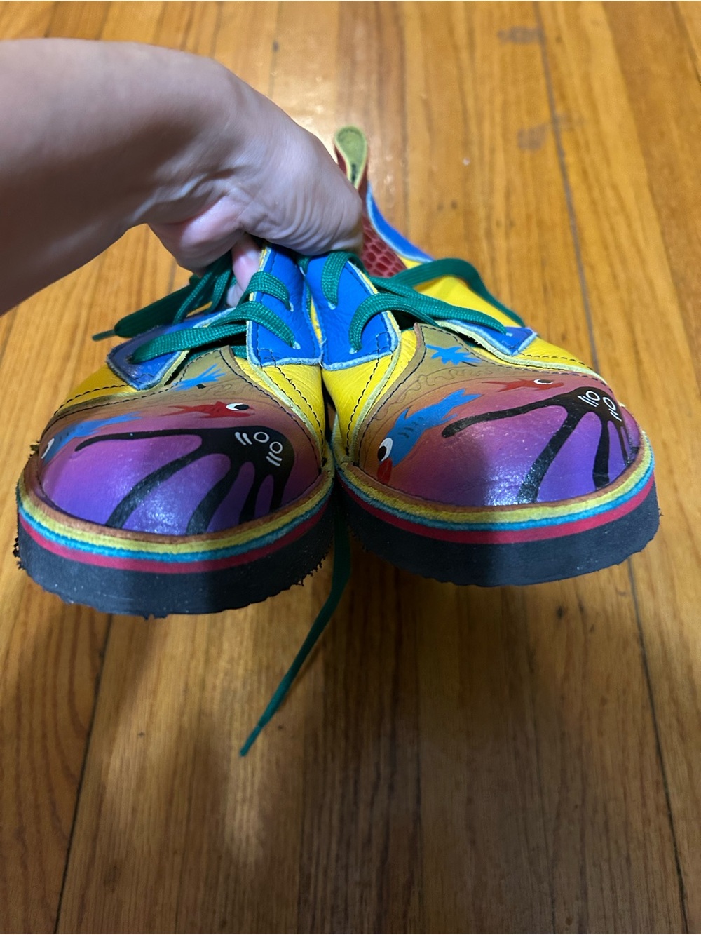 Soletech Hand Painted‎ Shoes Women's Size 7W Multicolor Leather Corky Lace-Up - Picture 7 of 9